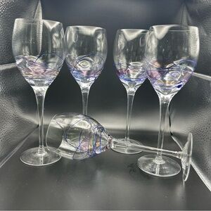 StunniMilano Fostoria Romania Stained Mosaic Wine Glasses-Set 5 hand blown 8.25”